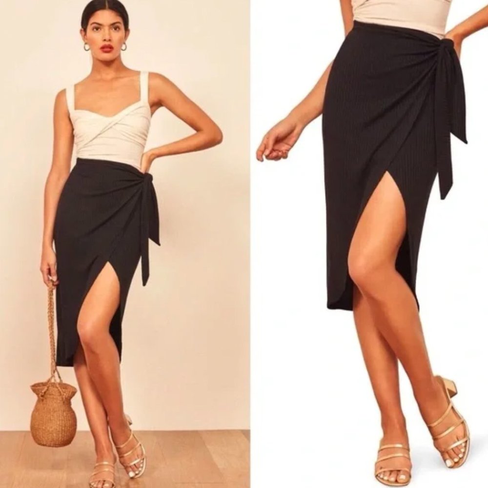 Reformation Women’s Aruba Ribbed Wrap Skirt, Black, 1X